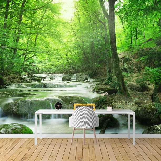 GREEN SPRING WATERFALL stream Mural Photo Wallpaper for BEDROOM living room